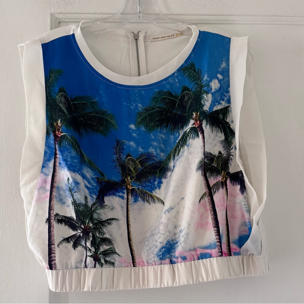 Mustard Seed Tropical Palm Tree Crop Top